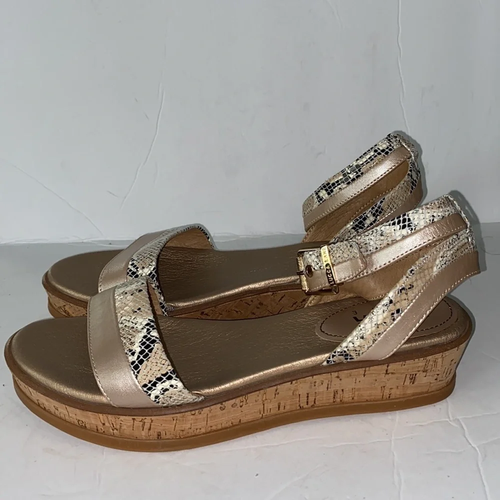 Lucca Lane Karel Leather Snake Print Platform Ankle Strap Sandals